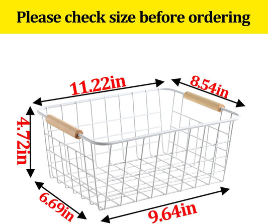 Kitchen Black Wire Baskets for organizing Farmhouse Decor Metal Food Storage Organizer, Household Storage BasketRefrigerator Bin with Handles for Cabinets,Pantry Set of 4 (Black)