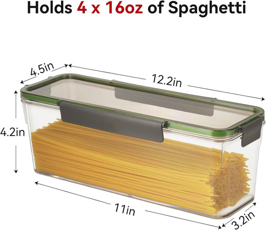 72oz Spaghetti Pasta Storage Container - Clear Plastic Noodle Holder with Airtight Lid Kitchen Pantry Food Storage Organizer for Rice Flour Cereal Oats Cracker Coffee Bean Linguini Lasagna (Square*1)