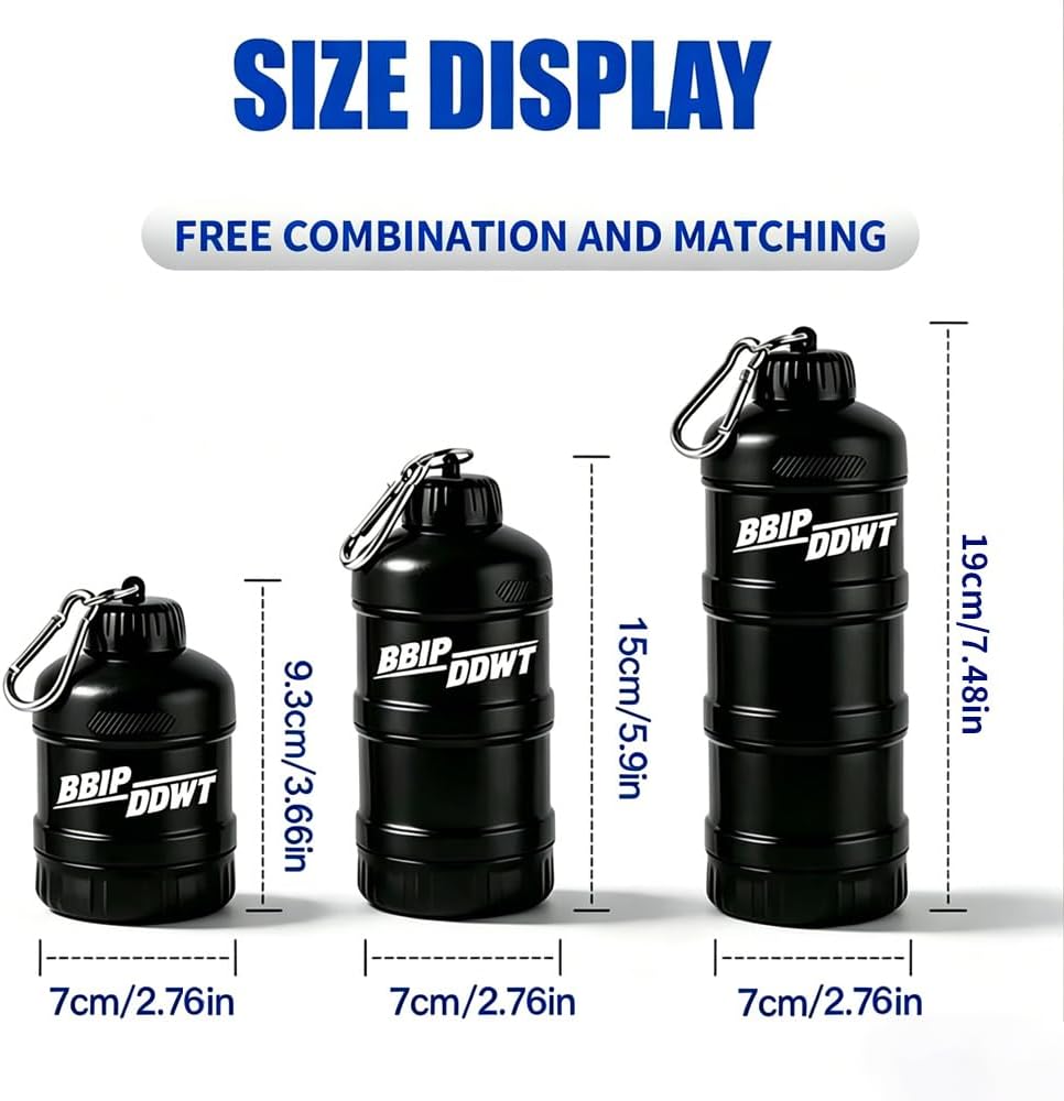3-Layer Protein Powder Container With Funnels Stand,Stackable Leakproof Protein Powder Dispenser,Portable Protein Powder Container to Go for Workout, Fitness, Travel-Black