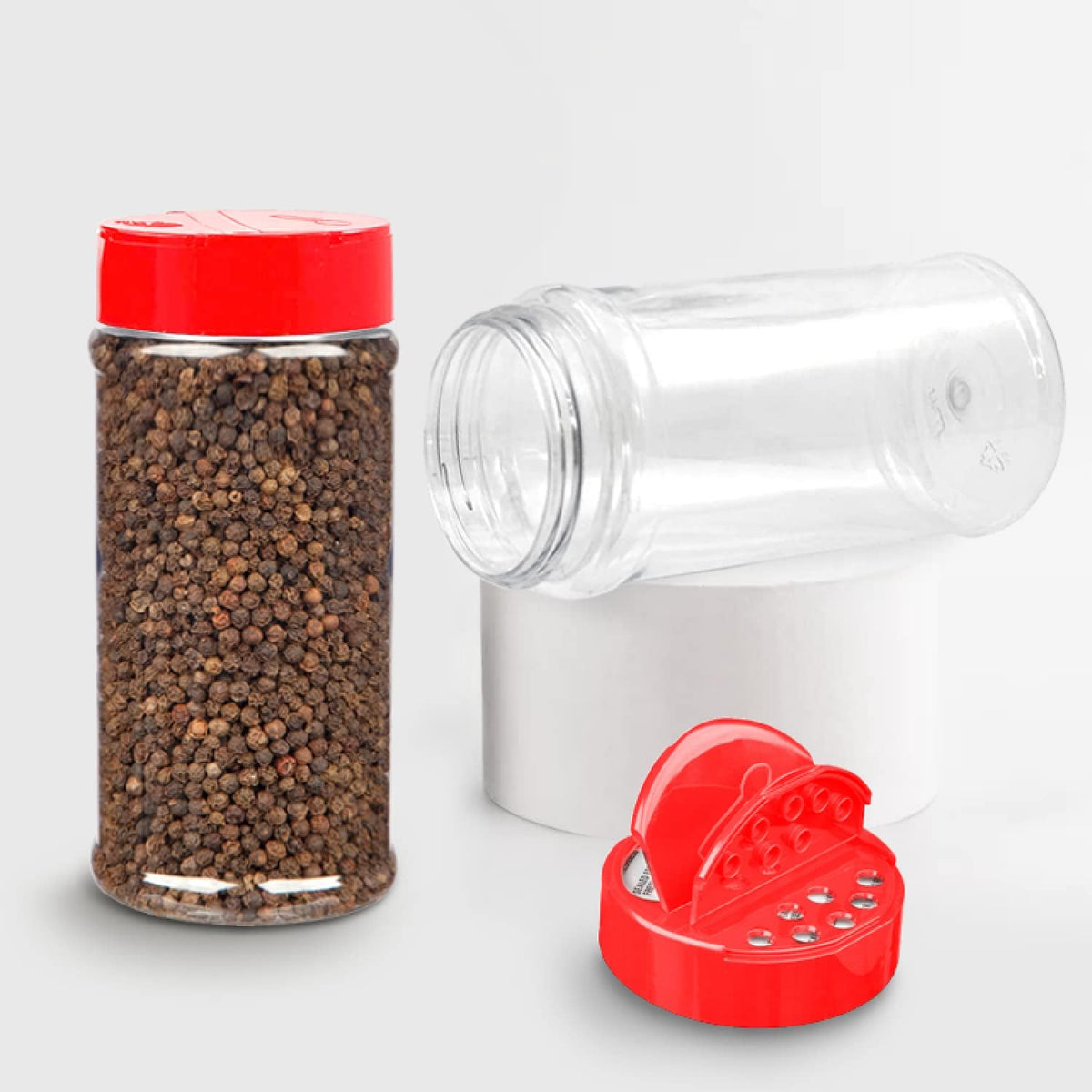 RoyalHouse 6 Pack 16 Oz Plastic Spice Jars with Black Cap, Clear and Safe Plastic Bottle Containers with Shaker Lids for Storing Spice, Herbs and Seasoning Powders, BPA Free, Made in USA