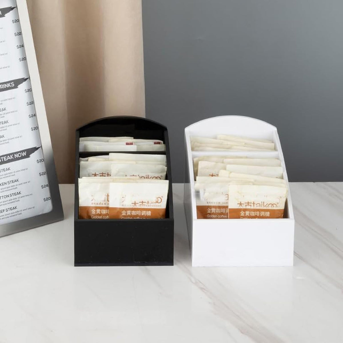 BinaryABC Coffee Bar Sugar Packet Holder,Sugar Packet Organizer,Tea Bag Organize,Drink Packet organizer,Coffee Pod Storage Box,Tea Bar Accessories (Black)