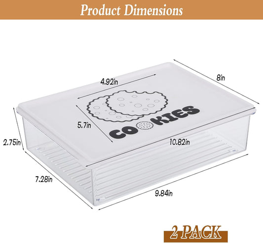 2 Pack Stackable Cookie Storage Containers Airtight with Lids, Large Plastic Cookie Storage Case Clear Cookies Holder Box for Baked Biscuits, Snacks, Dumplings, Fruit
