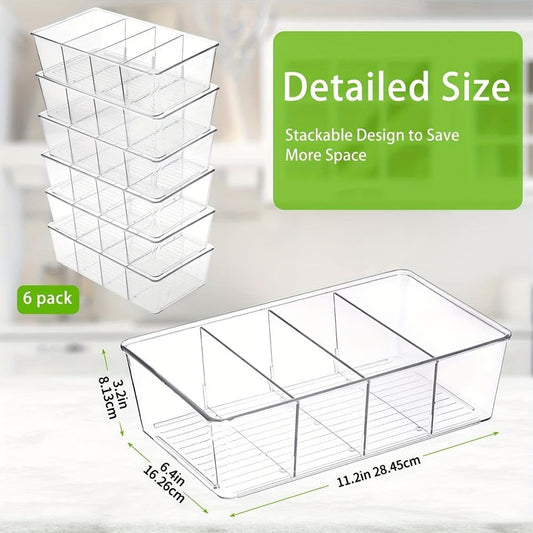 Whonline 6 Pack Snack Organizers, Pantry Organizer and Storage, Clear Food Storage Organizer Bins, Plastic Fridge Organizer and Cabinet Organizers for Kitchen, Condiment, Pouches Food, Packets Spices