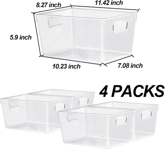 ZEXALOR 10 PACK Clear Storage Bins Clear Storage Containers for Kitchen Pantry Organization, Organizing Bins with Built in Handles, Cabinet Organizers