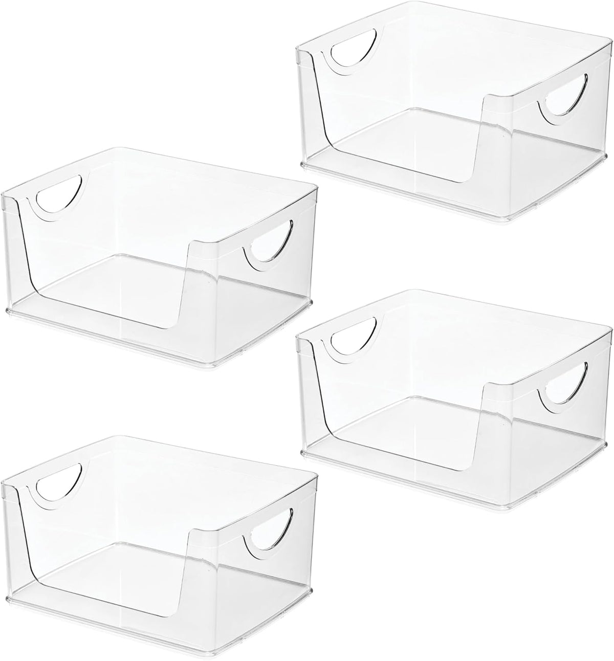 iDesign Stackable Open-Front Storage Bins with Handles for Kitchen and Pantry - Set of 4 - Clear