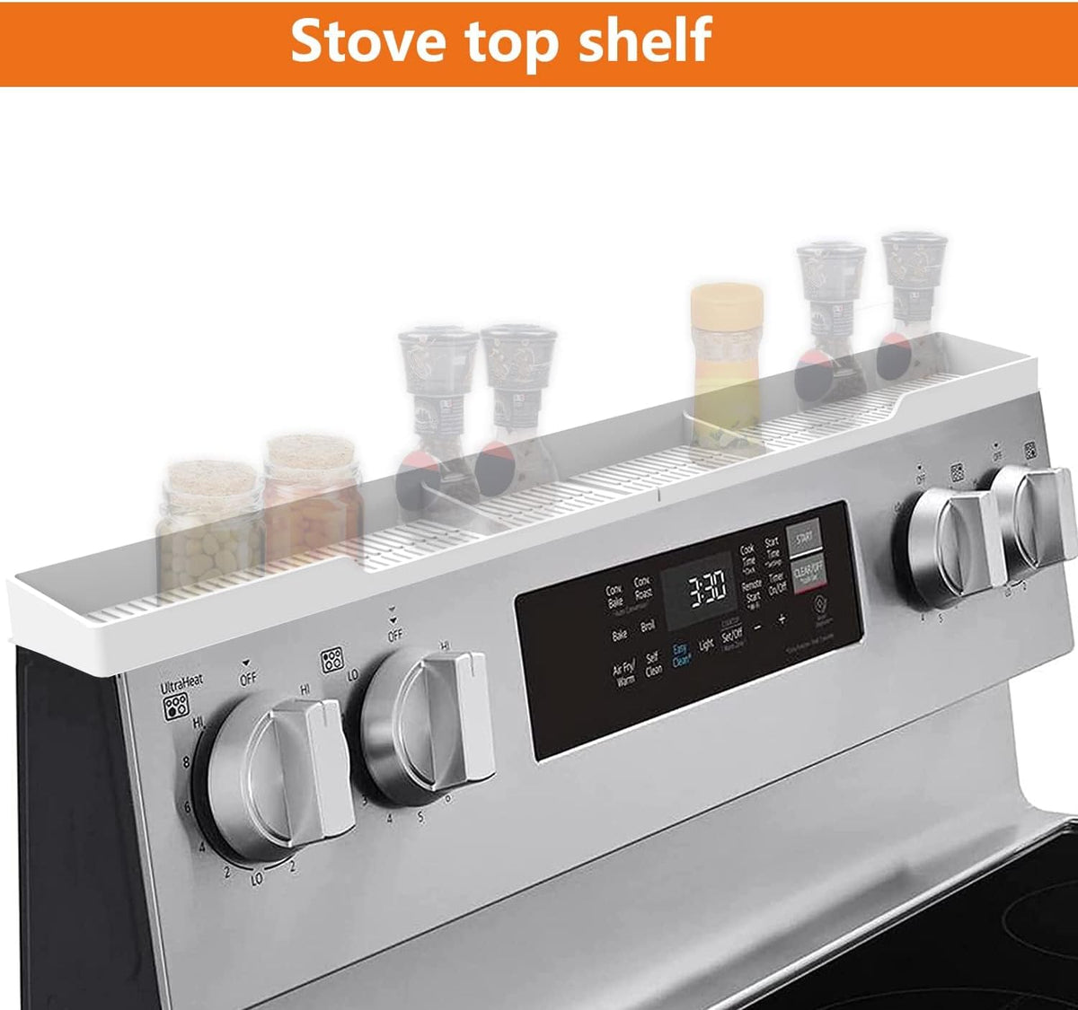 AWOKE Stove Top Shelf 30 Inch - Silicone Material Magnetic Shelf for Stove - 3 Functional Partitions Kitchen Spice Rack Organizer-Black,Kitchen Gadgets Storage Organization