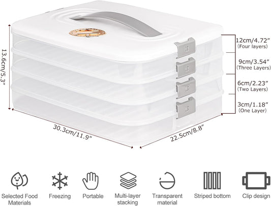 Liatinbo 4-Layer cookie carrier with lid and handle,dessert carrier dumpling container cookie transport storage container (4-Layer white)