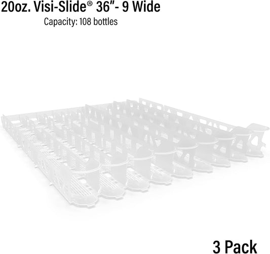 Visi-Slide 20oz Soda Beverage Dispenser - Gravity Fed Glide for Angled Shelves for Coolers, Commercial Refrigerators, Cold Vaults (Pack of 6) Drink Organizer for Cans, Bottles and More