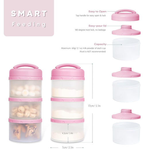 Termichy Stackable Formula Dispenser Portable Milk Powder Container, 2 Pack, Warm Grey