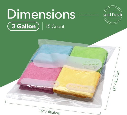 Seal Fresh 3 Gallon Large Plastic Storage Bags – 16" x 18" (15 Count) – Reusable XXL Extra Large Clear Jumbo Zip Bags with Sealable Zipper Top For Clothes, Travel, Moving