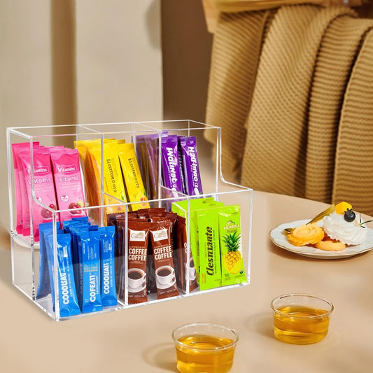 2-Tier Acrylic Drink Packet Organizer for Water Flavor & Hydration Powdered Mixes, Pantry Cabinet Kitchen Storage Holder Container