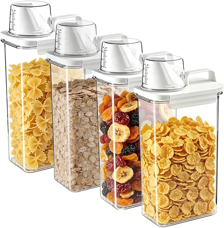 Cereal Storage Containers Sets,BPA Free with Pouring Spout Handle Airtight Food Storage Dispenser with lids For Rice Flour Pasta Grain, Pet Food Storage Container (37.2 oz + 77.7 oz (2 of Each))