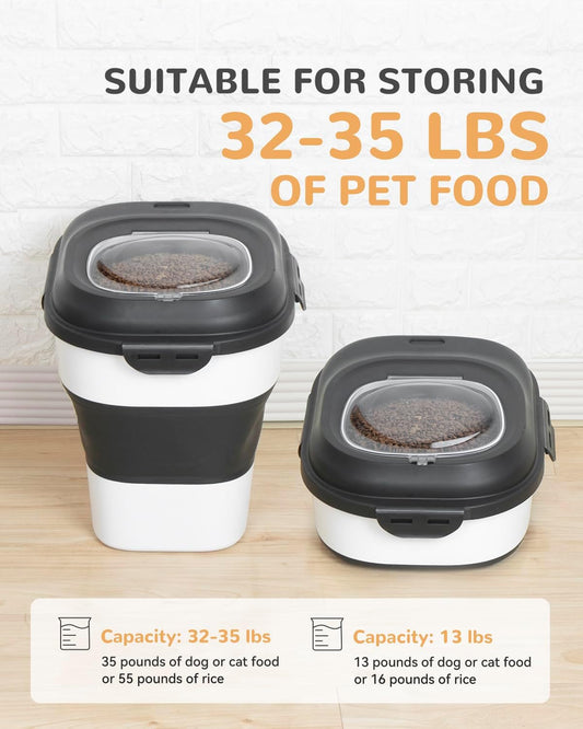 30-35 Lbs Dog Food Storage Container Collapsible Dog Food Container with Airtight Lids, Wheels, Scoop and 2pcs Food Storage Containers, Large Pet food storage for Dog, Cat