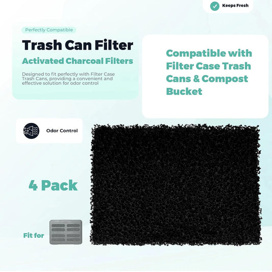 4 Packs Trash Can Odor Absorbing Filters - Activated Charcoal Filters Compatible with Simplehuman Filter Case Trash Cans & Compost Bucket, Activated Carbon Filters Absorb Odor