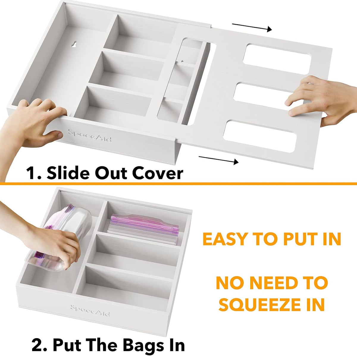 Bag Storage Organizer for Kitchen Drawer, Bamboo Organizer, Compatible with Gallon, Quart, Sandwich and Snack Variety Size Bag (1 Box 4 Slots)