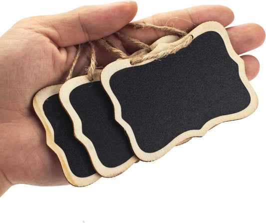 20 Pack Mini Chalkboards Tags Erasable Price Tags, Double Sided Blackboard with Hanging String Wooden Chalkboard Board Signs
