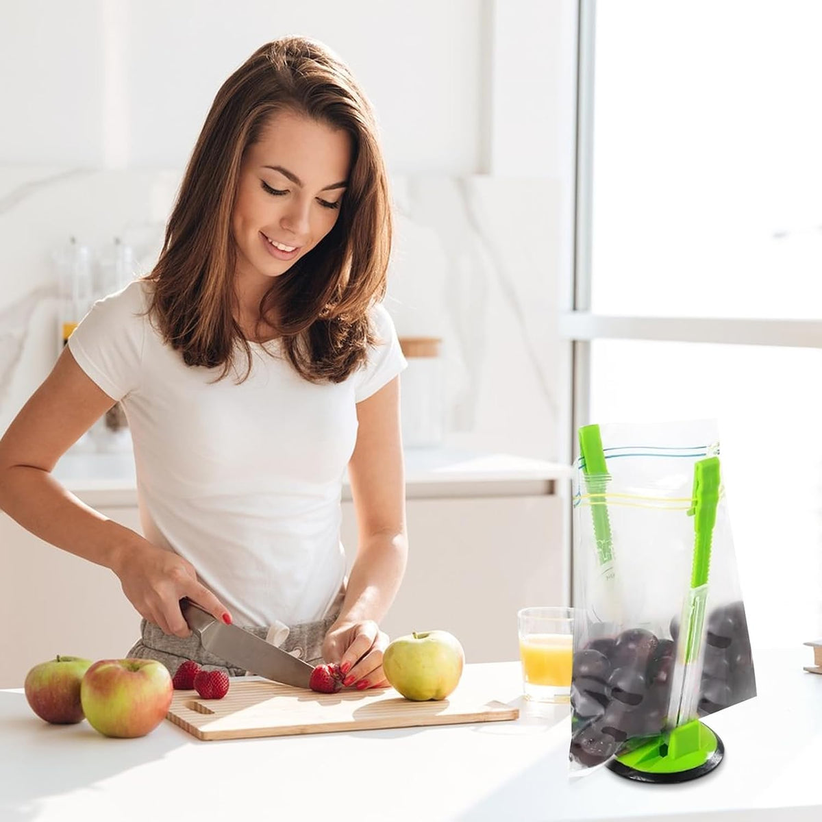 4 Pcs Baggy Rack Filling Stand Freezer Bag Holder Green | Ziplock & Food Storage Bag Holder for Meal Prep. Easy Fill Stand for Plastic Bags, Kitchen Gadgets Organizer.