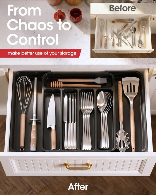Silverware Drawer Organizer, Adjustable Utensil Cutlery Tray