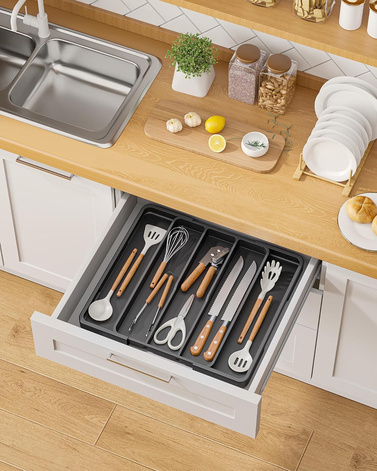 Silverware Drawer Organizer, Adjustable Utensil Cutlery Tray