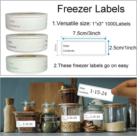 Freezer Labels,1x3 inch for Food containers,Food Labels Quick and Easy to Remove- Easy to Write on(Black)