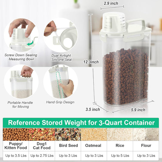 Airtight Rice Container 10 Lbs, Cereal Dispenser, Pet Cat Dog Food Storage Container, Plastic Kitchen Pantry Food Storage Holder with Cup -Dark Grey