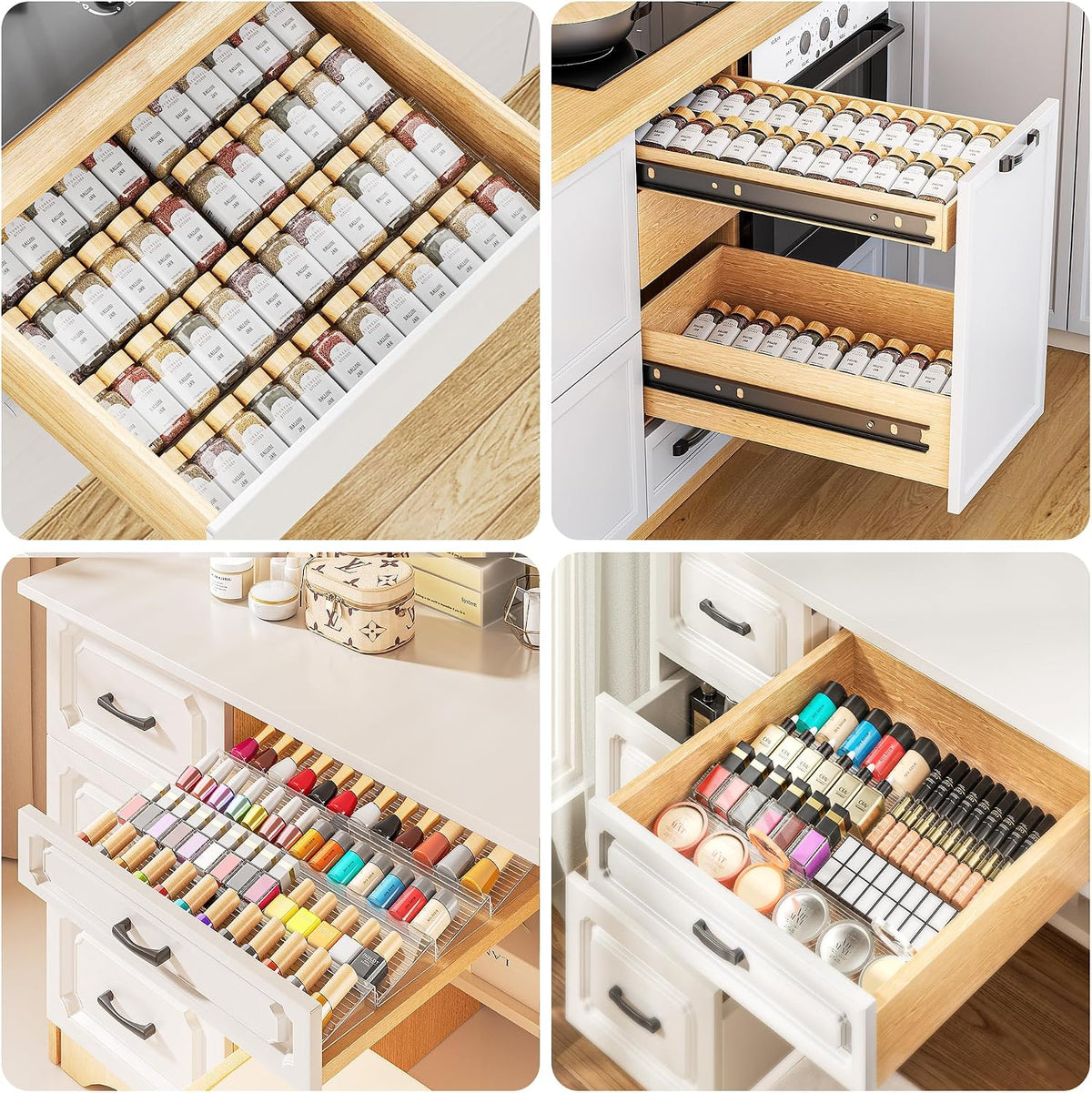 Clear Spice Drawer Organizer, 4 Tier Spice Rack for Drawer, Expandable From 11" to 22" Kitchen Seasoning Organizers and Storage for Drawer (Jars not included)