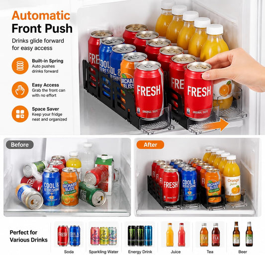 Drink Organizer for Fridge, Mini Automatic Soda Can Dispenser, Pusher Glide Self-Pushing Drink Holder for Pantry Beverage Cans Refrigerator Storage, Single Row