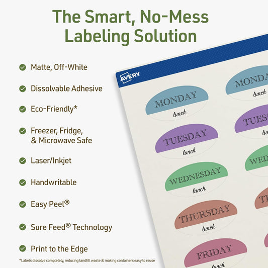 Dissolvable Oval Labels, Sure Feed Technology, 1" x 2", Matte White, Print-to-The-Edge, Laser/Inkjet Printable, 120 Labels Total