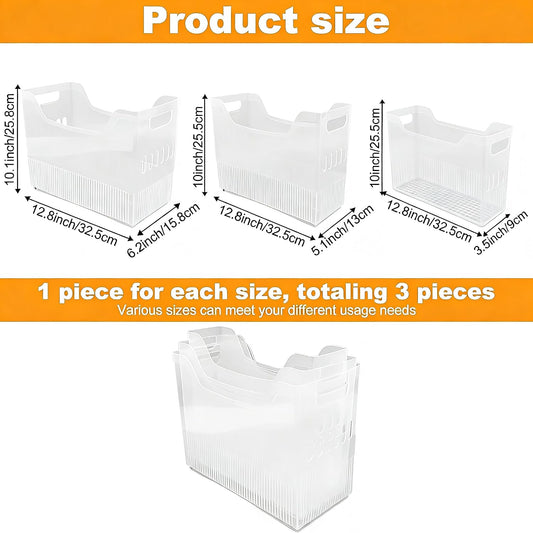 3 Pcs Freezer Organizer Bins with Wheel Clear Plastic Pantry Organizer and Storage 3 Size Tall Narrow Kitchen Organization Pantry Organizer Snack Storage Containers for Office Refrigerator