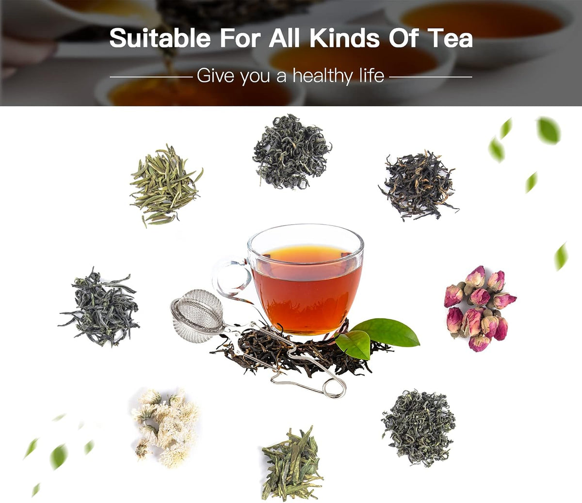 Snap Ball Tea Strainer, Stainless Steel Tea Infuser Filter with Handle for Loose Leaf Tea, Spices, Seasonings