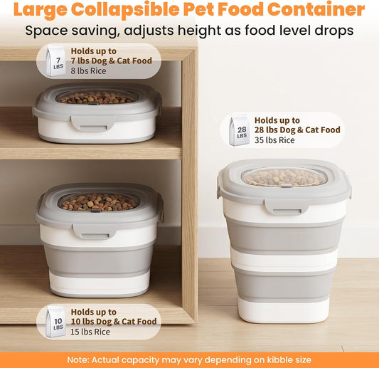 28 Lbs Dog Food Storage Container, Collapsible Cat Food Container | Airtight Pet Food Storage Containers with Wheels, Clear Window, Measuring Cup and Scoop, BPA Free for Rice, Flour, Bird Seed