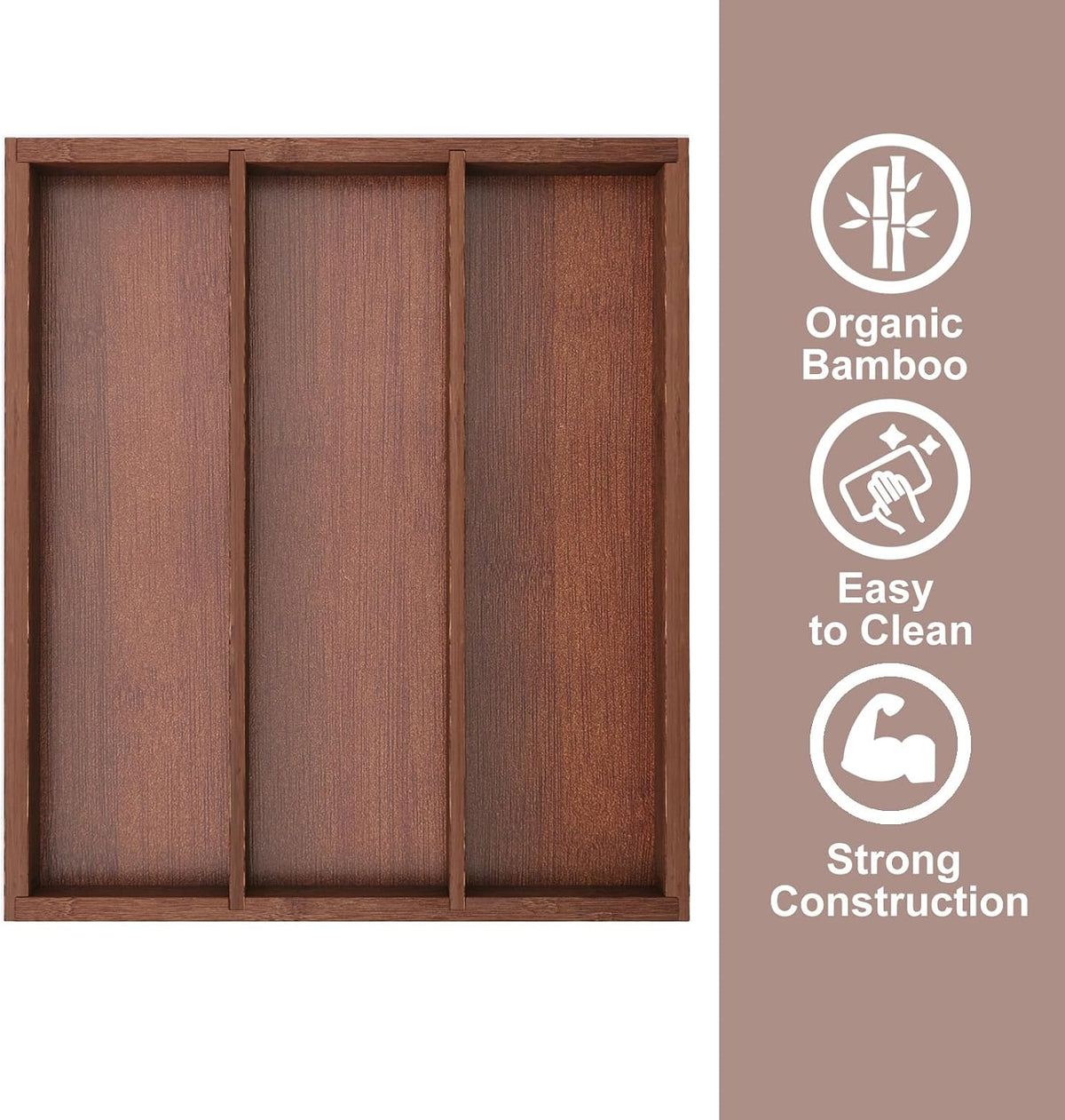 Bamboo Silverware Organizer with 3 Slots for Kitchen(Natural)