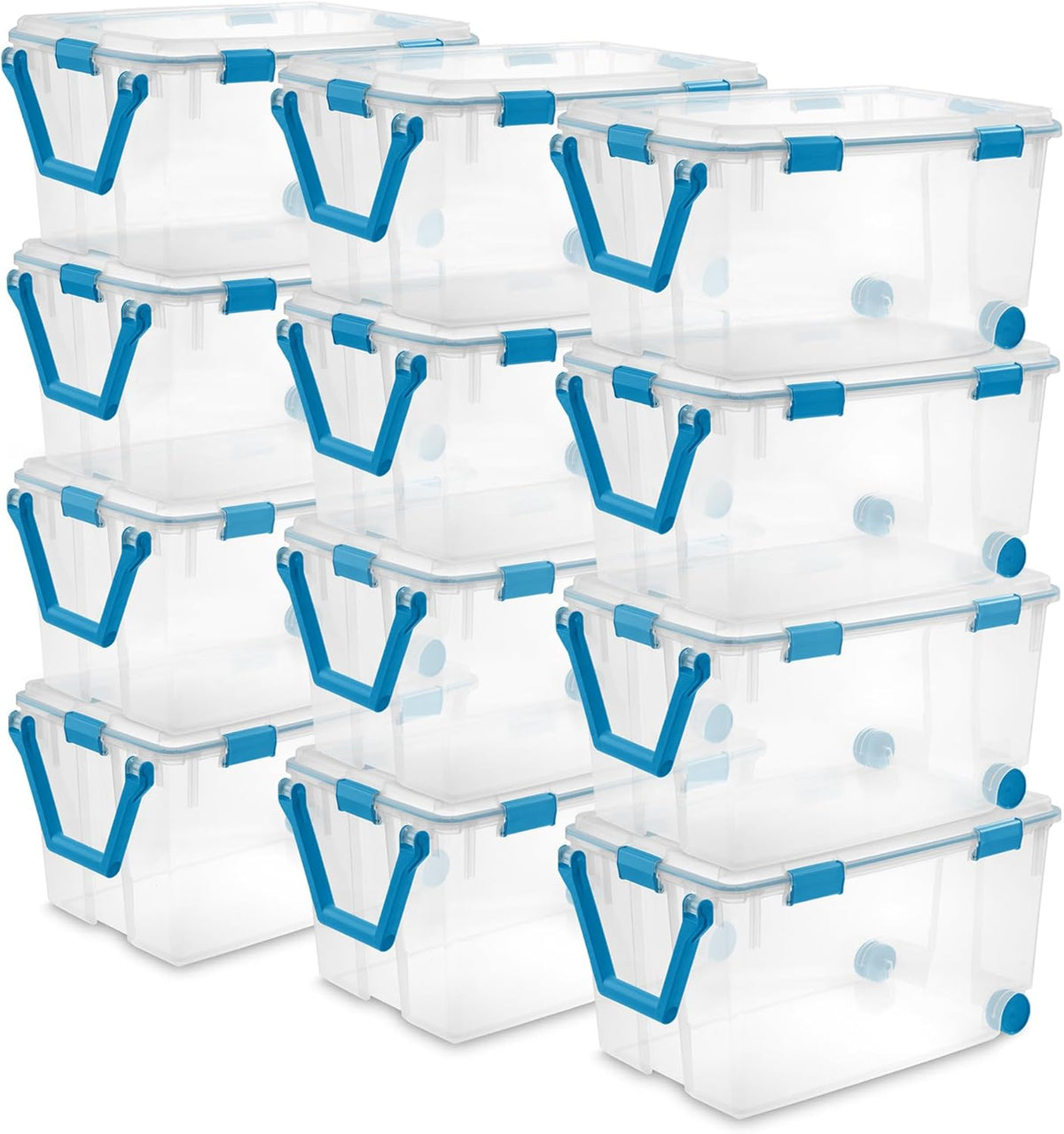 80 Qt Gasket Box, Stackable Storage Bin with Latching Lid and Tight Seal, Plastic Container to Organize Basement, Clear Base and Lid
