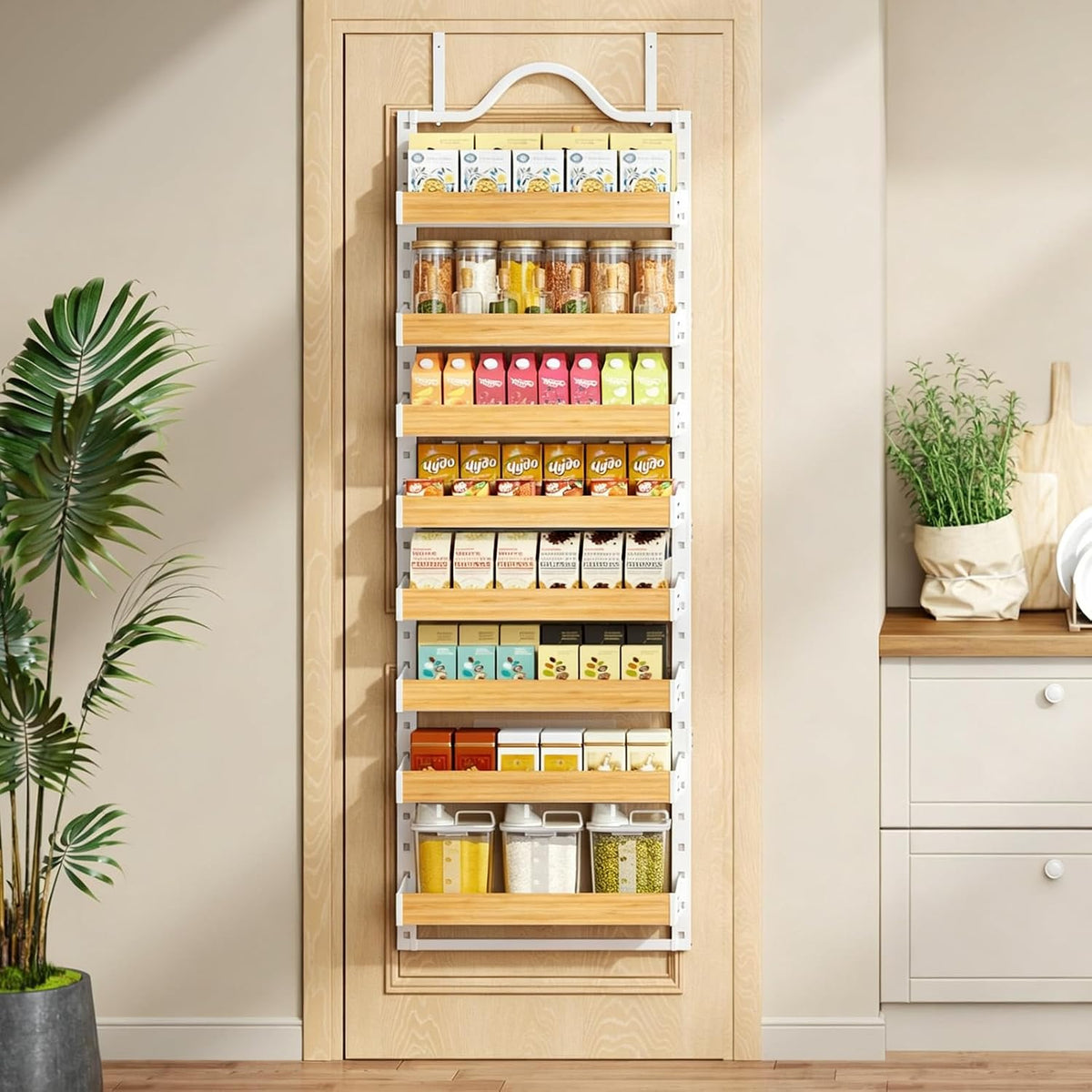 8-Tier Pantry Door Organizer, Large 2 IN 1 Wall Mount or Over The Door Pantry Organizer, Pantry Door Spice Rack with Adjustable Baskets, Over Door Organizer for Kitchen,(72.6×17.1×5.1in,Black)