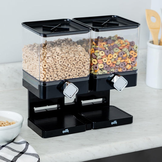 Honey-Can-Do Zevro Compact Dry Food Dispenser, Dual Control, Black/Chrome