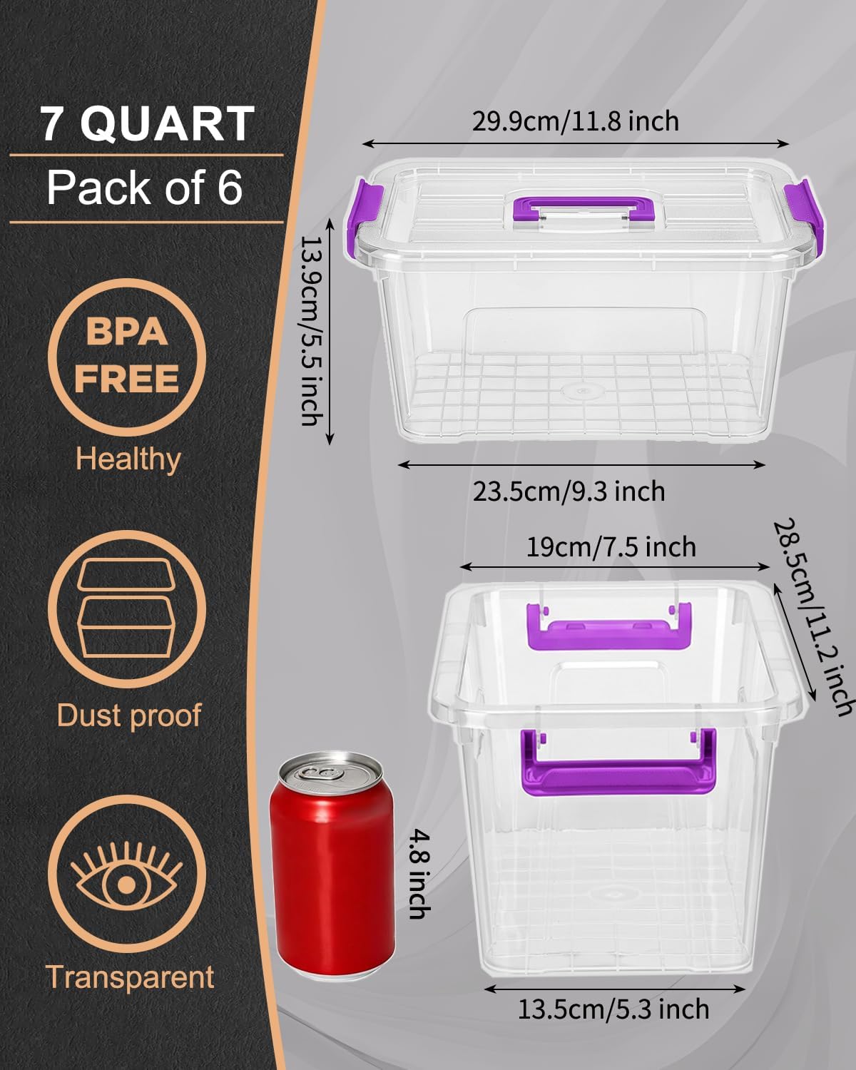 EOENVIVS Plastic Storage Bins with Lids 6 Pack Storage Organizer, 7 Quart Stackable Storage Boxes with Buckle Lids and Handle easy for Home Office Pantry Organization, Clear