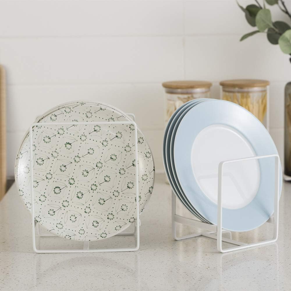 Organizer for Cabinet, Set of 2 Plate Holders Metal Plate Storage Rack for Counter-top and Cupboard