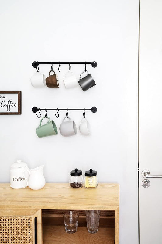 Wall Mounted Mug Holder, Coffee Cup Hanger Rack with 10 Hooks, 2 Pack