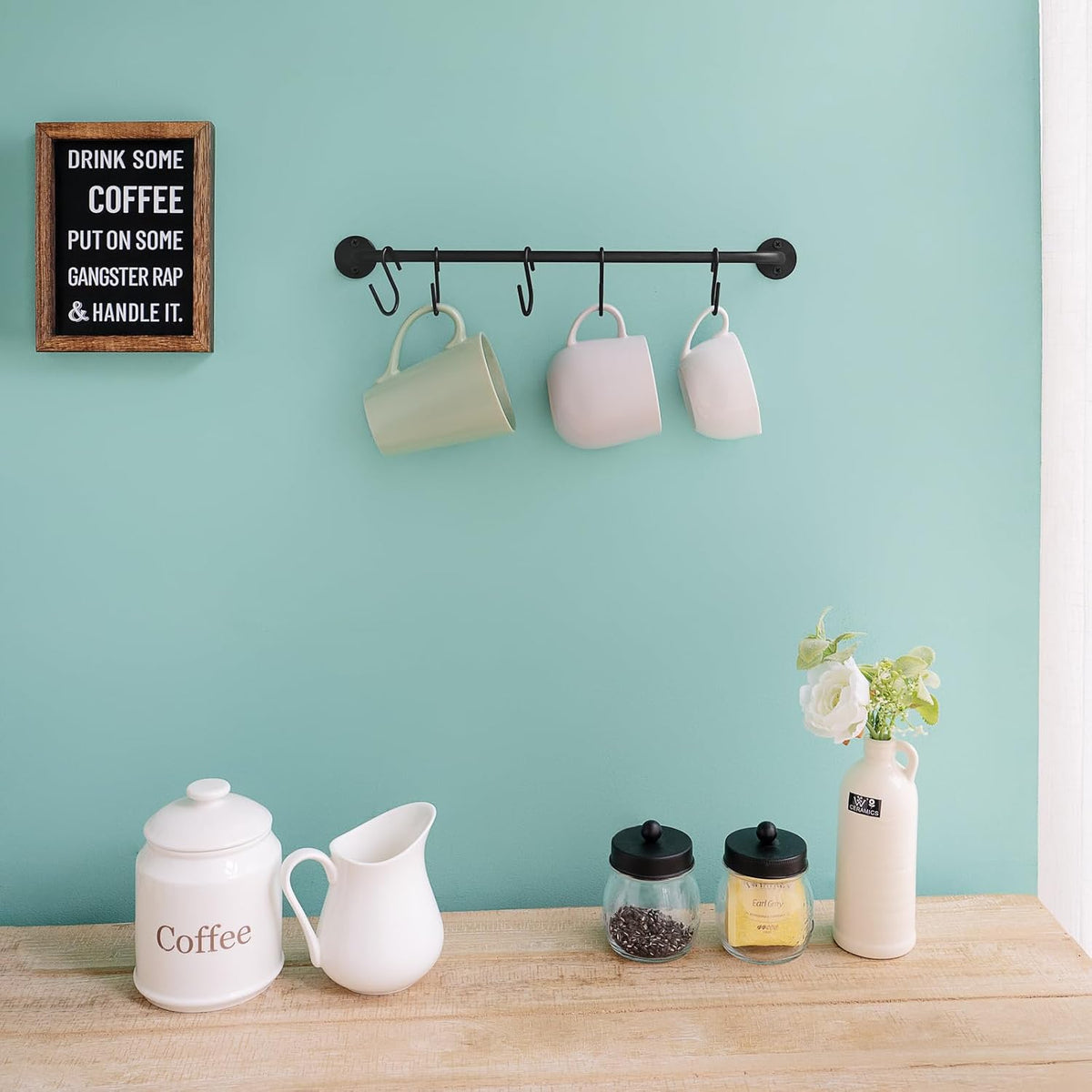 Wall Mounted Mug Holder, Coffee Cup Hanger Rack with 10 Hooks, 2 Pack
