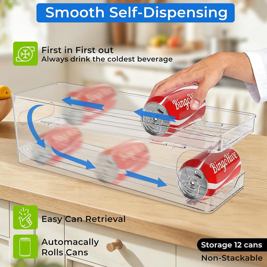 FIFO Rolling Soda Can Organizer for Fridge, Holds 12 Cans | Pop Can Organizer for Drink Beer Seltzer Soda Can Dispenser for Refrigerator 11.15oz 12oz Can Holder Storage Pantry Container