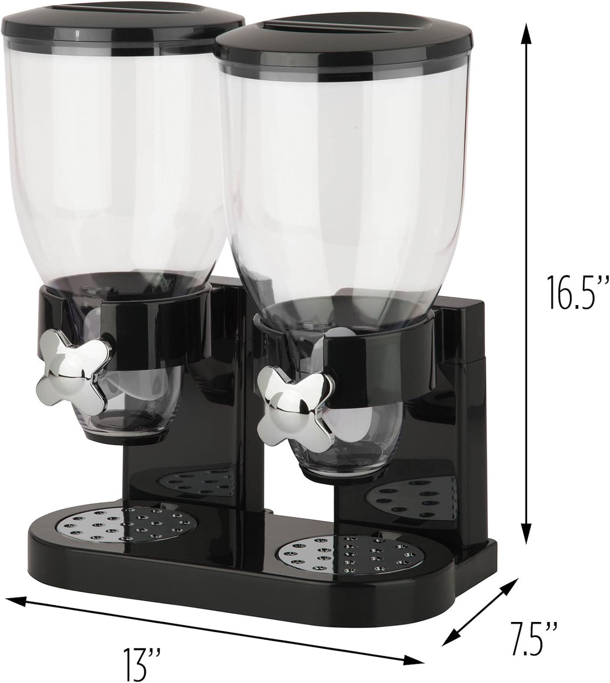 Honey-Can-Do Zevro Dual Dry Food Dispenser – Countertop Cereal Dispenser with Portion Control, 17.5 oz Per Canister, Airtight BPA-Free Snack Dispenser for Kitchen Organization, Black/Chrome