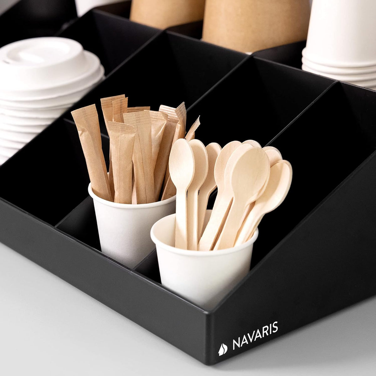 Navaris Coffee Station Organizer - 4 Compartment Coffee Bar for Office & Kitchen Countertop Organization