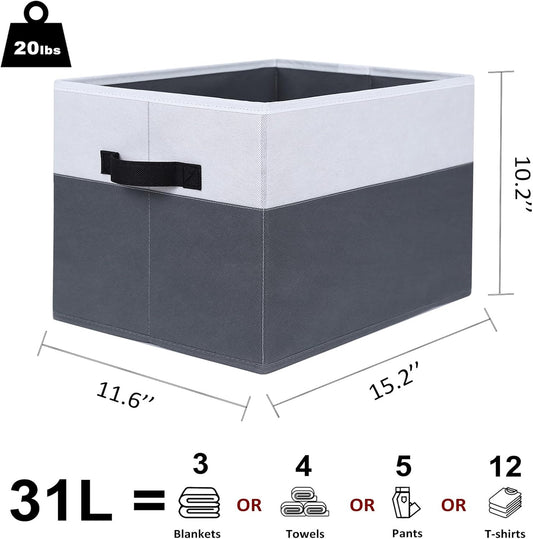WUIKE Closet Organizers and Storage, Trapezoid Storage Bins, Fabric Closet Bins with Handles, Foldable Storage Baskets for Clothes, Purse, Blanket, Herringbone Gray, Extra Large