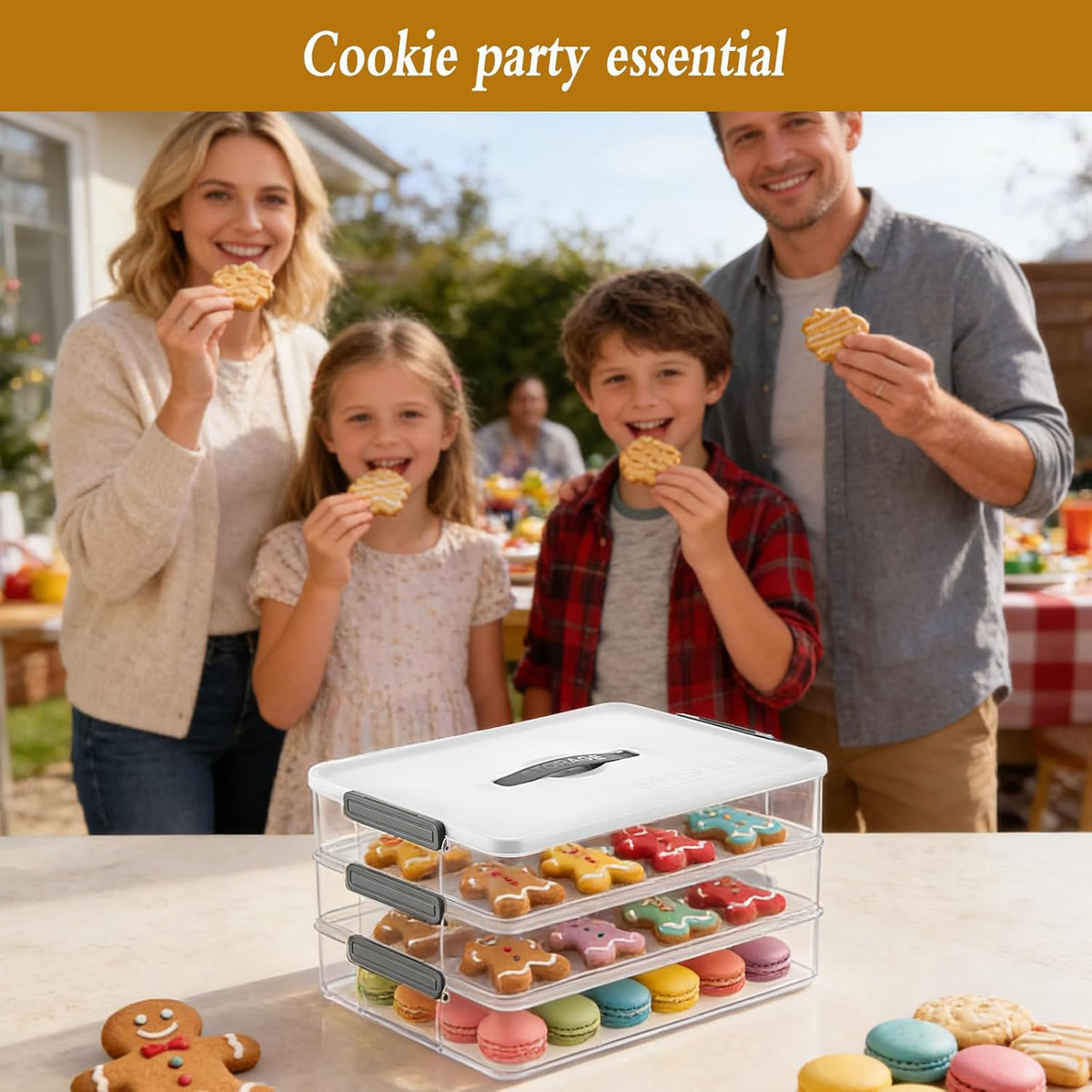 3-Layer Stackable Cookie Container with Lids, Portable Plastic Airtight Cookie Storage Case Snack Containers for Desserts, Cupcakes, Snacks, Dumplings, Fruit