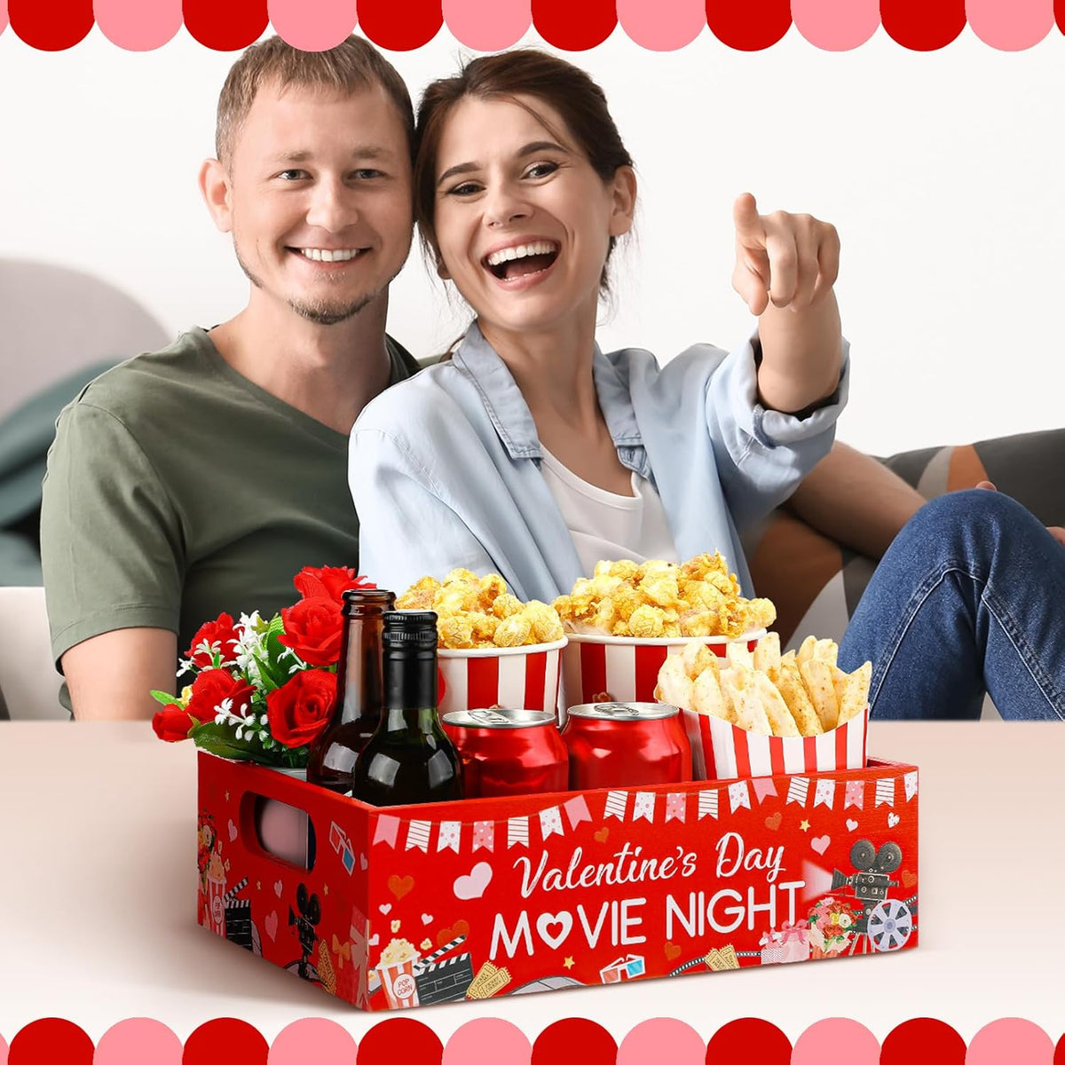 Movie Night Supplies Snack Trays with Handles Reusable Wooden Movie Gift Basket for Theater Popcorn Bucket Bowl Box Container Family Room Decor(Classic Style)