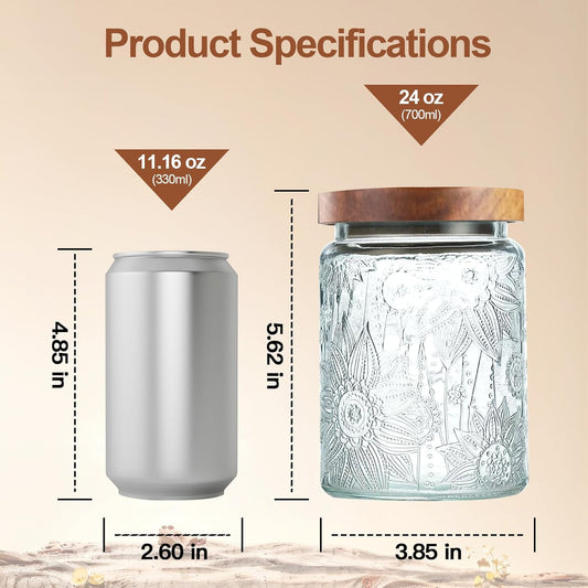 34 OZ Vintage Glass Jar with Lid, Airtight Food Storage Canisters with Bamboo for Kitchen Counter Pantry, Ideal for Coffee, Candy, Tea, Oats, Sugar, Cookies Decorative Jars-Sunflower