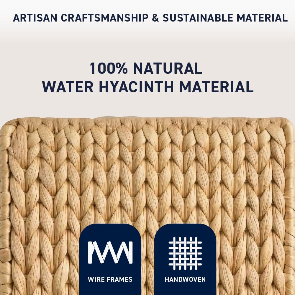 Ornavo Home Water Hyacinth Storage Baskets – Handwoven Wicker Bins with Built-in Handles – Decorative Natural Organizer for Shelves, Pantry, Closet, or Living Room