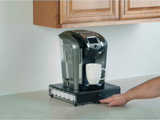 Nifty Rolling Coffee Pod Drawer – Black Finish, Compatible with K-Cups, 36 Pod Pack Holder, Compact Under Coffee Pot Storage Drawer, Slim Home Kitchen Counter Organizer