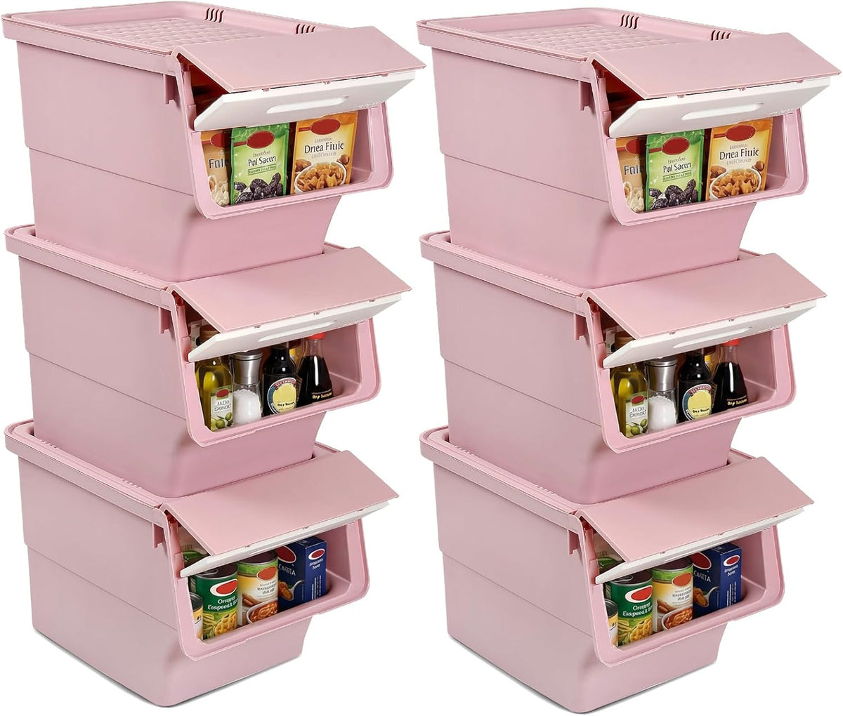 Giantex Plastic Stackable Storage Bins with Lids & Wheels, Open Front Stacking Bins, Organizer Bins for Pantry, Kitchen, Laundry, Closet, Playroom, Bedroom Organization (12.5 QT)
