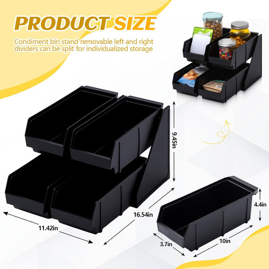 Novabright 6 Compartment Serve Condiment Bin Self Serve Condiment Packet Organizer Stand Countertop Plastic Containers Storage Display Rack for Coffee Shops Restaurants Bars(6 Bin)